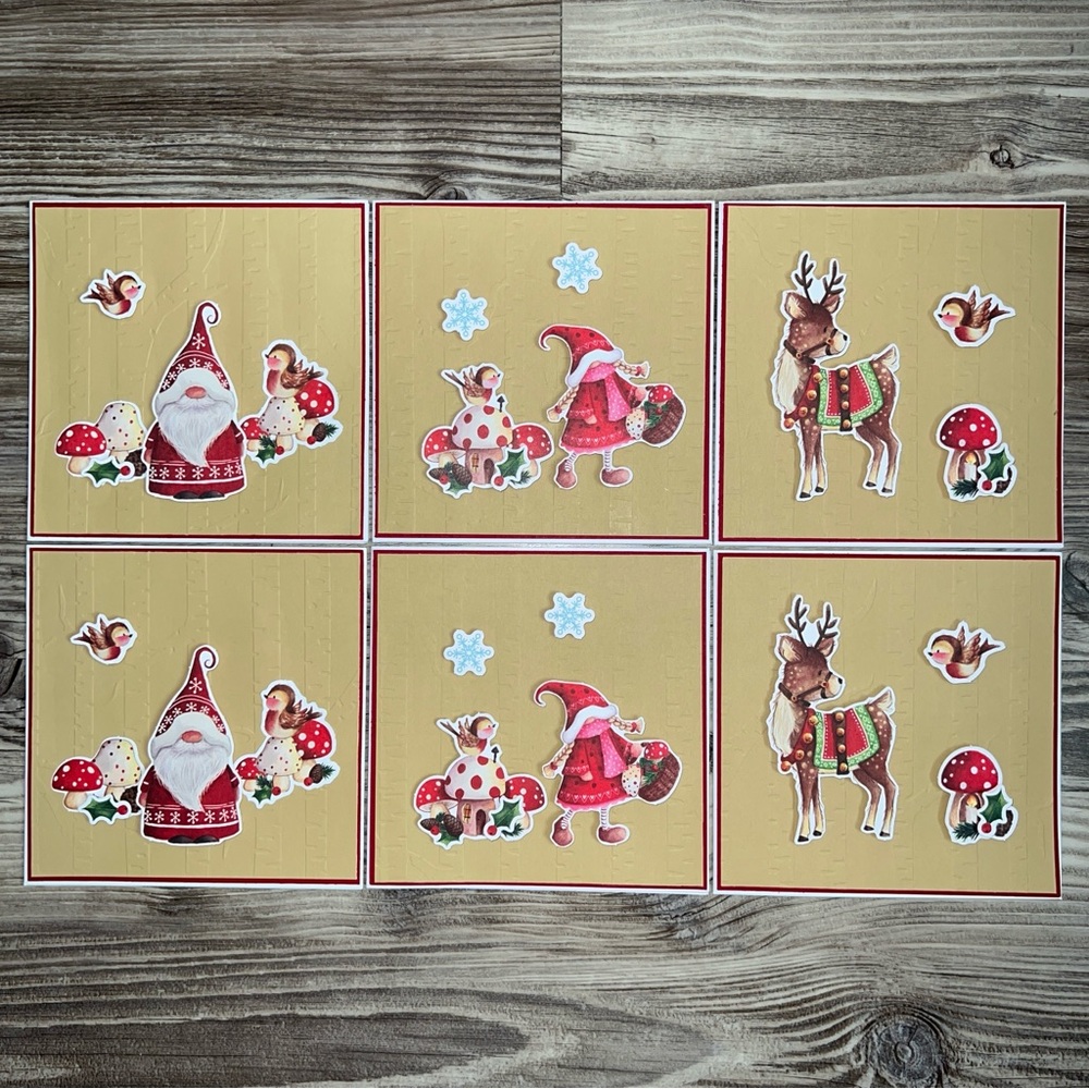 Festive Gnome Holiday Card Set of 6 With Envelopes Square 5.5” x 5.5”